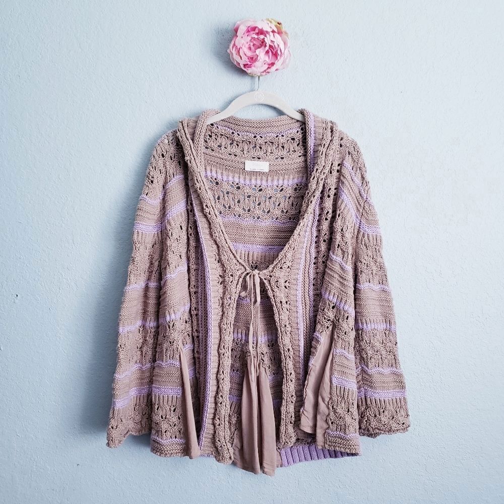 Anthropologie Wrap London‎ Brown and Purple Open Knit Front Tie Cardigan